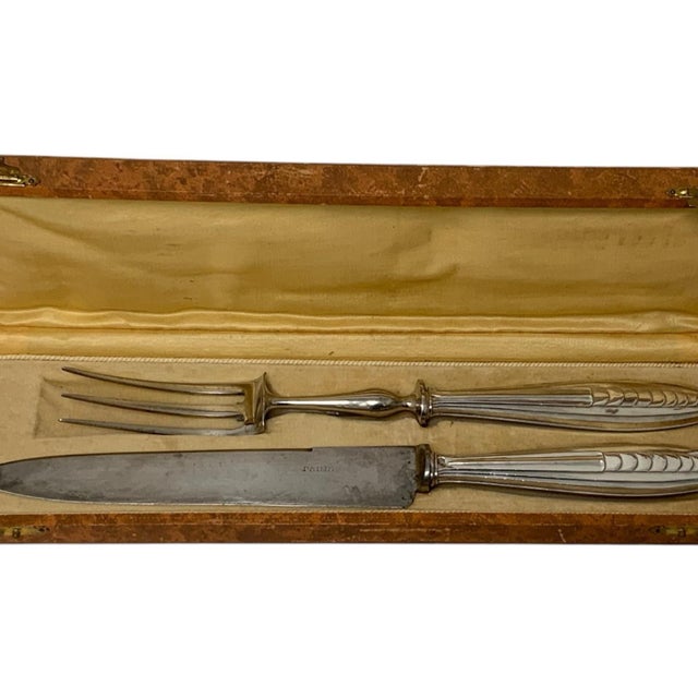 Antique French Bazin &amp; Cie Paris .950 Silver Carving Knife &amp; Fork Set Made in France c. 1900 Carving Knife...