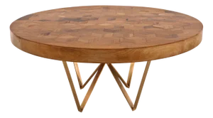 Maurits Round Marquetry Table in Reclaimed Oak with Brass Legs by Fred&Juul