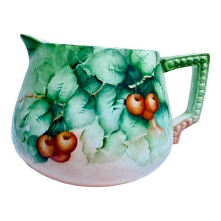 1910s Antique Hand Painted Cherries Cider Lemonade Pitcher Attributed to Limoges For Sale