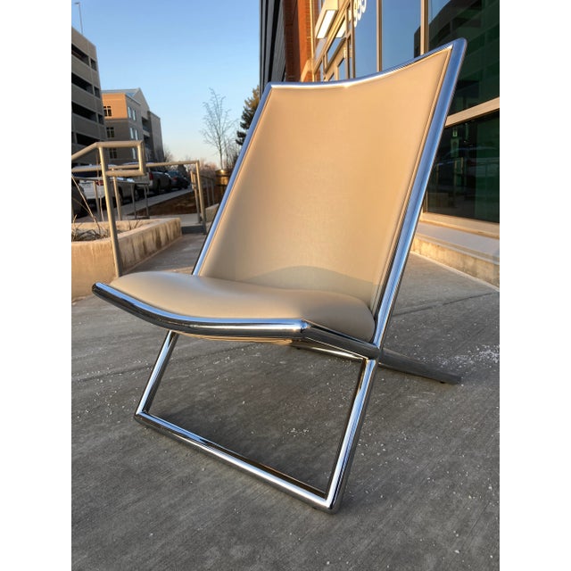 Mid 20th Century Tubular Chrome & Leather Scissor Chair Attributed to Ward Bennett For Sale In Denver - Image 6 of 13