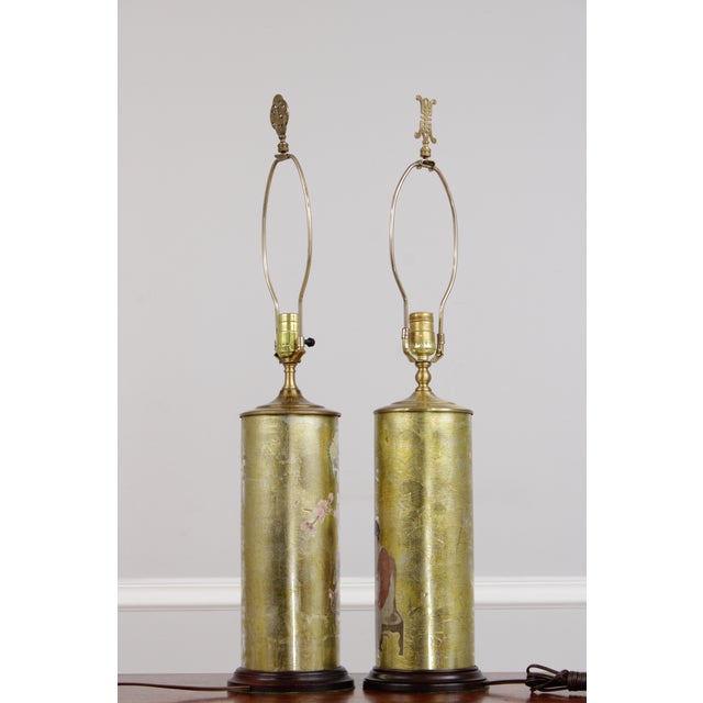 1980s 1980s Chinese Eglomise Glass Canister Lamps - a Pair For Sale - Image 5 of 17