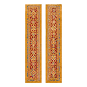A Beautiful Pair of Red Background With Repeating Floral Medallions Antique North Indian Agra Hallway Runners