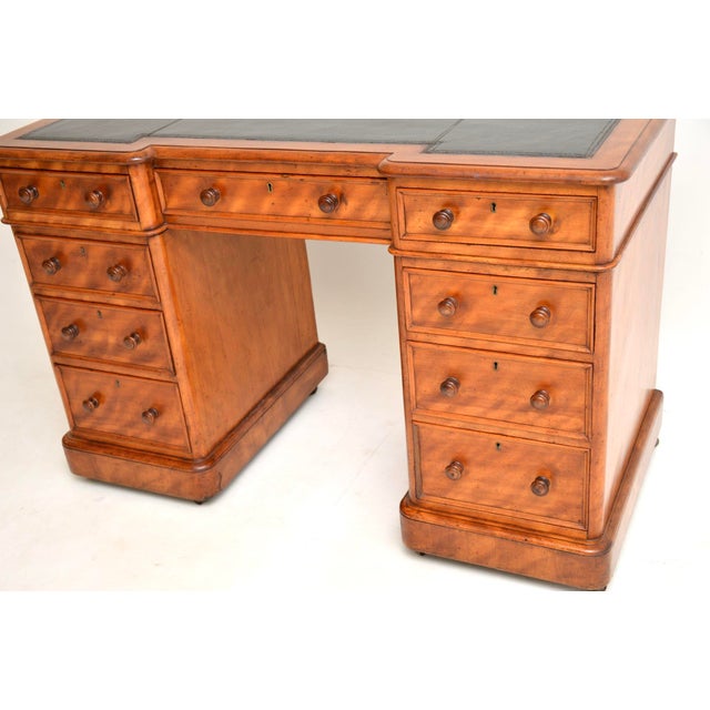 Victorian Satinwood Pedestal Desk with Leather Top, 1860s For Sale - Image 9 of 11