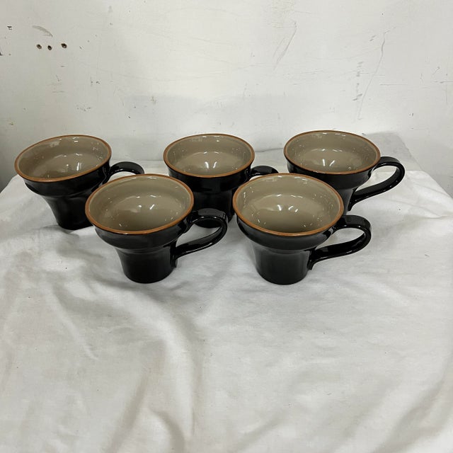 French Italian Vietri Chiaroscuro Coffee Mugs, Black -Set of Five For Sale - Image 3 of 4