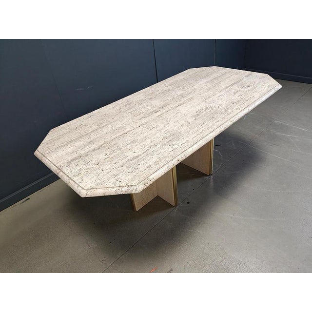 Vintage Italian Travertine and Brass Dining Table, 1970s For Sale - Image 8 of 14