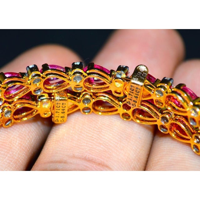 Certified Natural 10.35CTS VS F Diamond Ruby 18K Solid Gold Stackable Single Bangle For Sale - Image 9 of 9