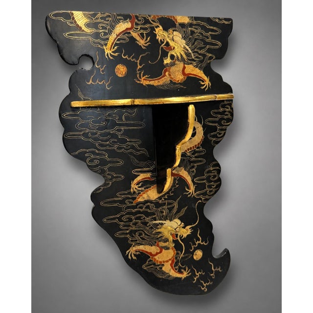 Pair of Japanese Meiji Period Dragon Lacquer Folding Wall Shelves For Sale - Image 9 of 9