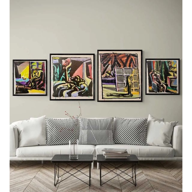 Paper Donald Stacy "Sitting in Chair" C.1950s Gouache and Oil Pastel Mid Century Painting For Sale - Image 7 of 7