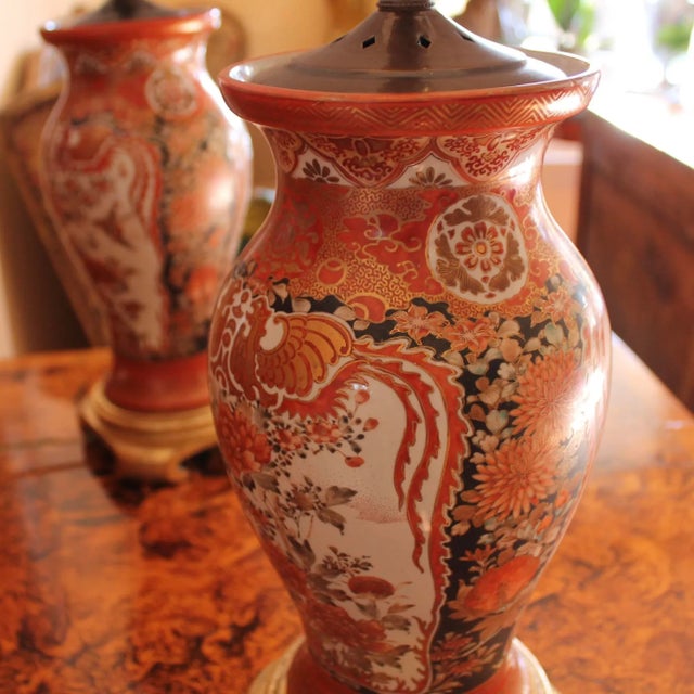Pair of Antique Japanese Kutani Porcelain Vases Adapted Into Lamps For Sale - Image 15 of 18