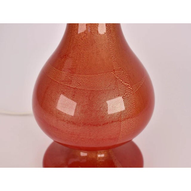 Mid Century Modern Murano Glass Table Lamp Ruby Red and Gold | Barovier and Toso Italian Accent Light Vintage Hollywood Regency Maximalist 1950s For Sale - Image 6 of 9