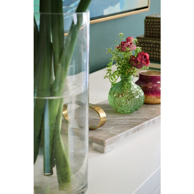 Contemporary Matthew Izzo Home Tadeo Beige Torento Marble Tray With Brass Oval Handles For Sale - Image 3 of 4