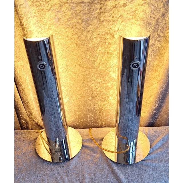 Vintage Table Lamps with Chrome-Plated Metal Housing and White Plastic Shade from Wofi-Leuchten, 2000s, Set of 2 For Sale - Image 3 of 11