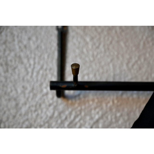Vintage Wall-Mounted Coat Rack in Black Metal and Brass, 1950s For Sale - Image 10 of 12