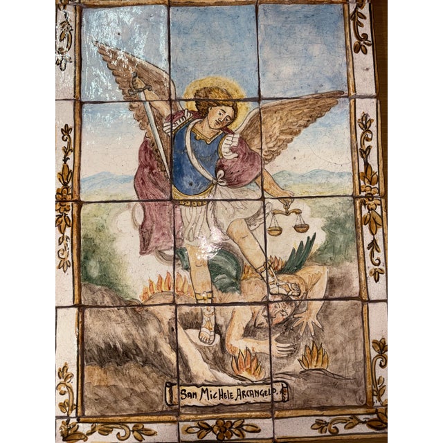 Hand-Painted Mosaic of St. Michael the Archangel, 1950s For Sale - Image 13 of 14