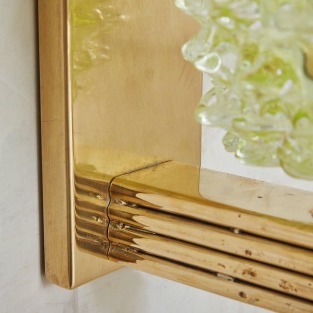 Mid 20th Century Pair of Green Italian Rostrate Style Handblown Glass Sconces with Brass Bases For Sale - Image 5 of 9