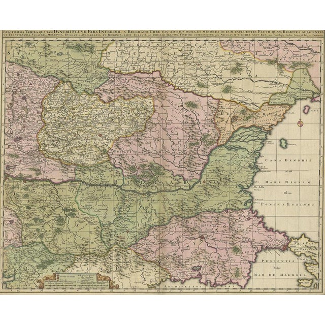 Ancient map entitled 'Exactissima Tabula qua tam Danube River Lower Pars, to Belgrade Urbe usq ad ejus ostia, and minor in...