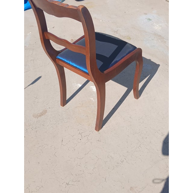 Navy Blue Vintage Craftique Solid Mahogany Carved "Rose Back" Side Chair - Freshly Reupholstered For Sale - Image 8 of 10