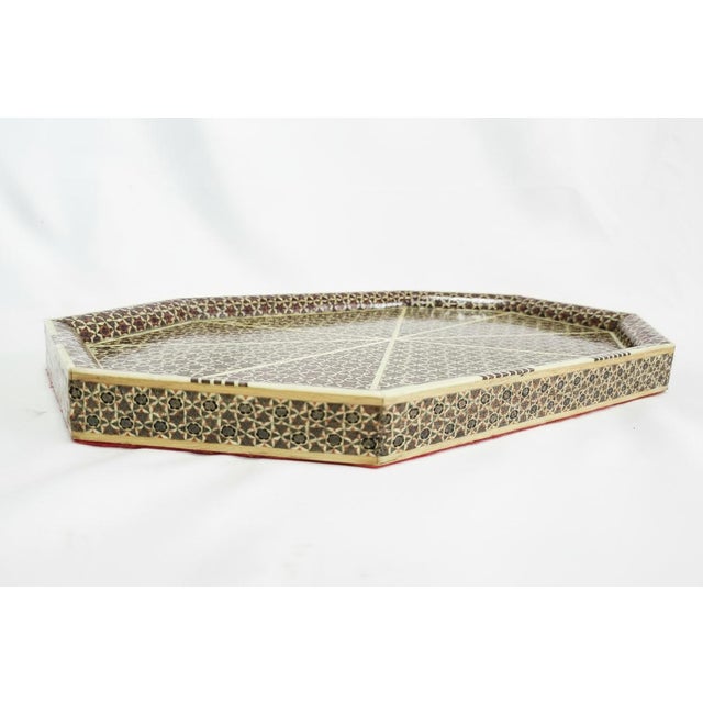 Traditional Persian Khatam Kari Inlaid Marquetry Star Mosaic Octagonal Serving Tray For Sale - Image 3 of 8