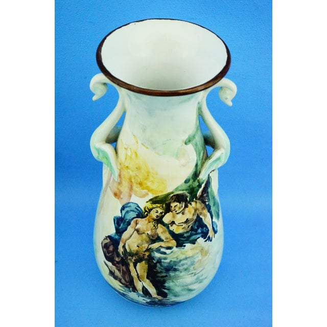 Majolica Ceramic Amphora Vase with Swan Handles by Nicola Ciavardoni Albisola, Italy, 1950s For Sale - Image 9 of 18