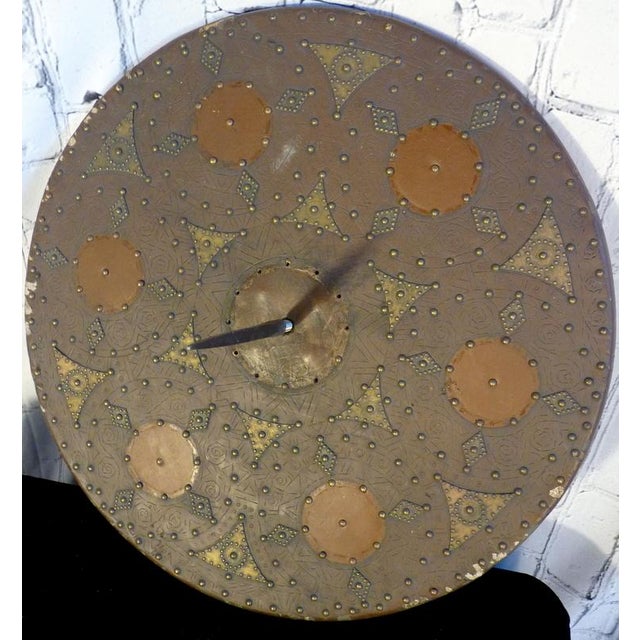 18" Tooled Leather & Studded Scottish Targe Shield: Authentic Hollywood Prop From Global Effects Scultural Wall Art For Sale In Los Angeles - Image 6 of 6