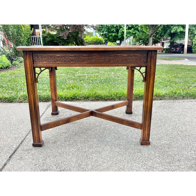Chinoiserie 1970s Pair Glass Top Side Tables With Fretwork For Sale - Image 3 of 10
