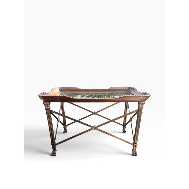 Maitland - Smith 2000s Attributed to Maitland-Smith Leather, Iron & Glass Nailhead Coffee Table For Sale - Image 4 of 11