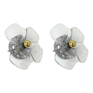 1970s Glass and Metal Flower Sconces, Italy - a Pair