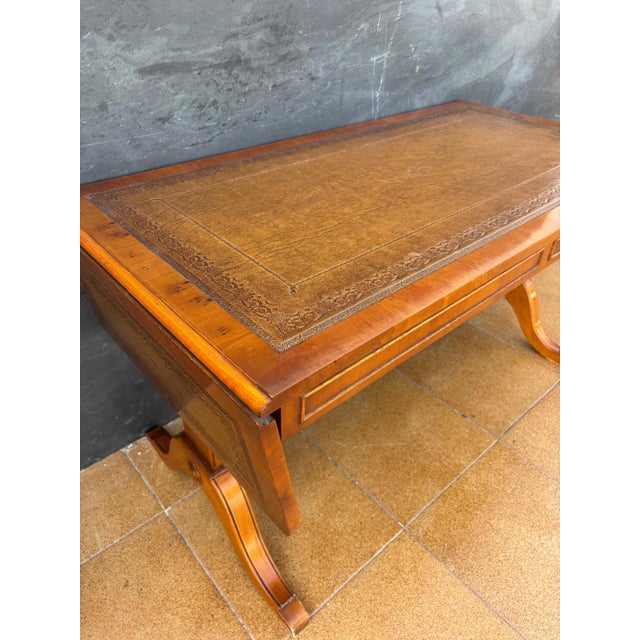 Spanish Drop-Leaf Writing Table with Leather Top, Mid-20th Century For Sale - Image 6 of 10