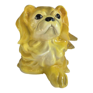 Vintage Yellow Porcelain Pekinese Dog Figurine Astoria Moldings Inc Made in Germany C. 1960's