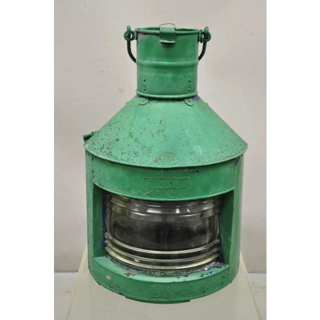 Nautical Antique Eli Griffith & Sons Green Marine Masthead Ship Lantern Light Fixture For Sale - Image 3 of 12