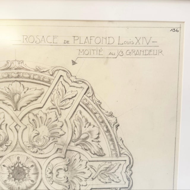 An original Maison Jansen pencil drawing depicting an architectural detail "Rosace de Plafond Louis XIV" page 136 Stamped:...