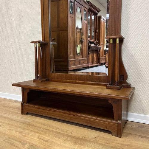 Antique Art Deco Standing Mirror in Walnut, 1930s For Sale - Image 3 of 11
