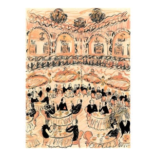 Fancy Luncheon in the Pink Dining Room Original Figurative Contemporary Watercolor by Pauline De Roussy De Sales For Sale