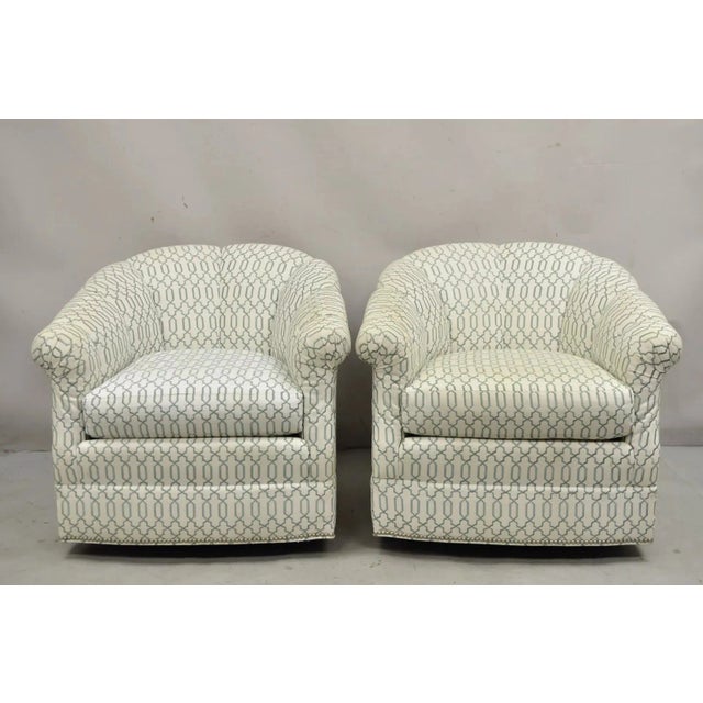 Sherrill Seafoam Green & Off White Swivel Rocker Barrel Back Club Chairs - Pair For Sale - Image 12 of 12