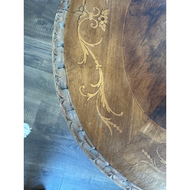 Early 20th Century French Side Table With Carved Legs and Intricate Floral Inlaid Top For Sale - Image 12 of 12