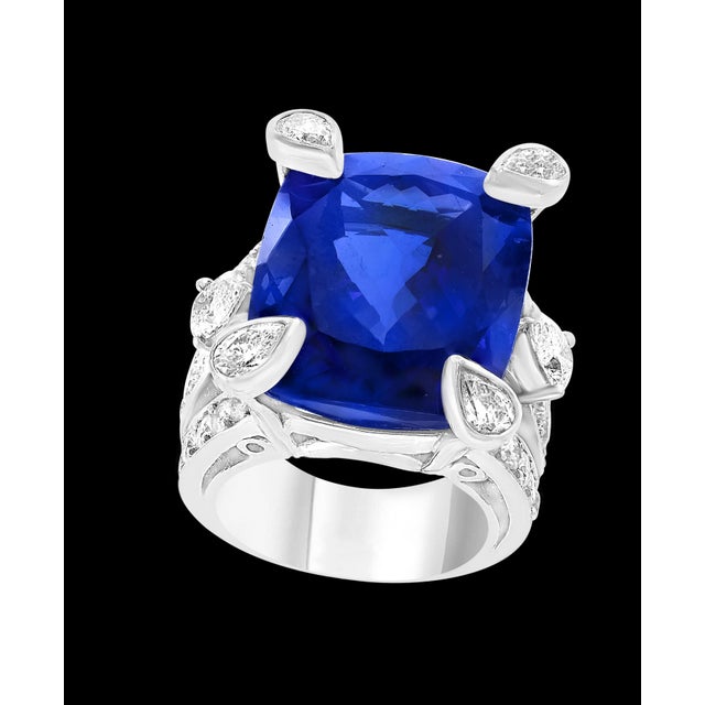 AGL Certified Natural 35.12 Carat Cushion-Cut Tanzanite Ring 4.5 Carat Diamonds For Sale - Image 18 of 18