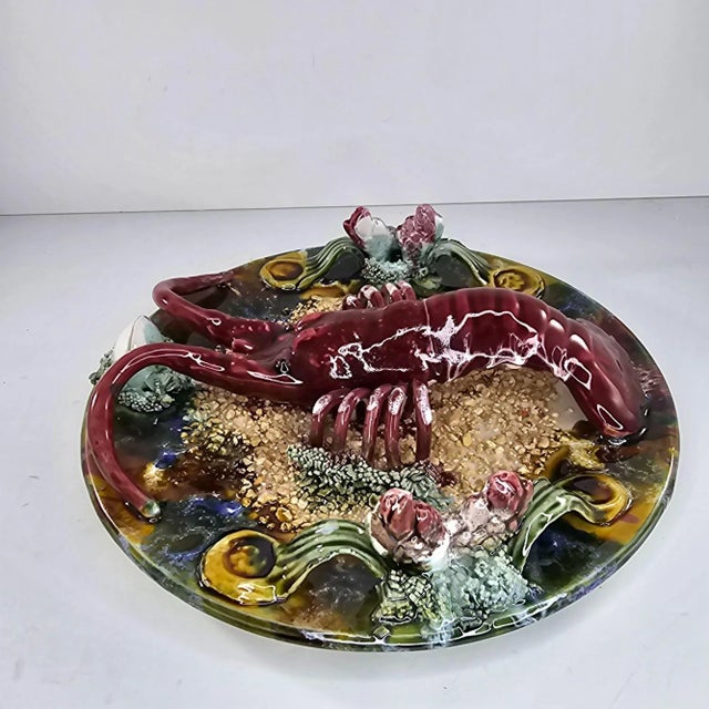 Ceramic Vintage Jay Willfred Andrea by Sadek Lobster Plate Palissy Majolica, Portugal For Sale - Image 7 of 10