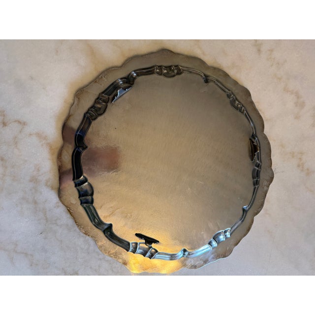 Silver 1950s Poole Epca Silverplate Large Round Footed Serving Tray For Sale - Image 8 of 9