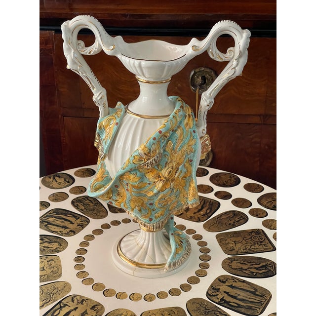 1940s Vintage Italian Neoclassical Capodimonte Handpainted Vase With Putti For Sale - Image 5 of 6