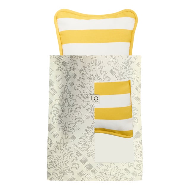 Outdoor Micro The Gift Cushion Striped in Yellow and White by Lorenza Briola for Lo Decor For Sale