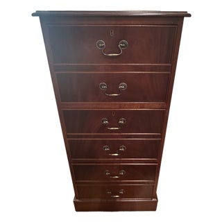 Pristine Vintage Mahogany 3-Drawer Filing Cabinet With Gold Tooled Leather Top. For Sale