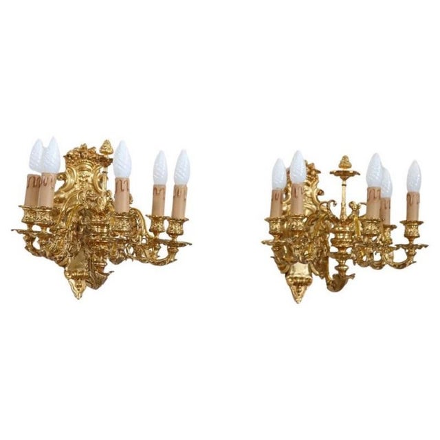 Sconces in Gilded Bronze with Five Bulbs Each, Set of 2 For Sale - Image 17 of 17