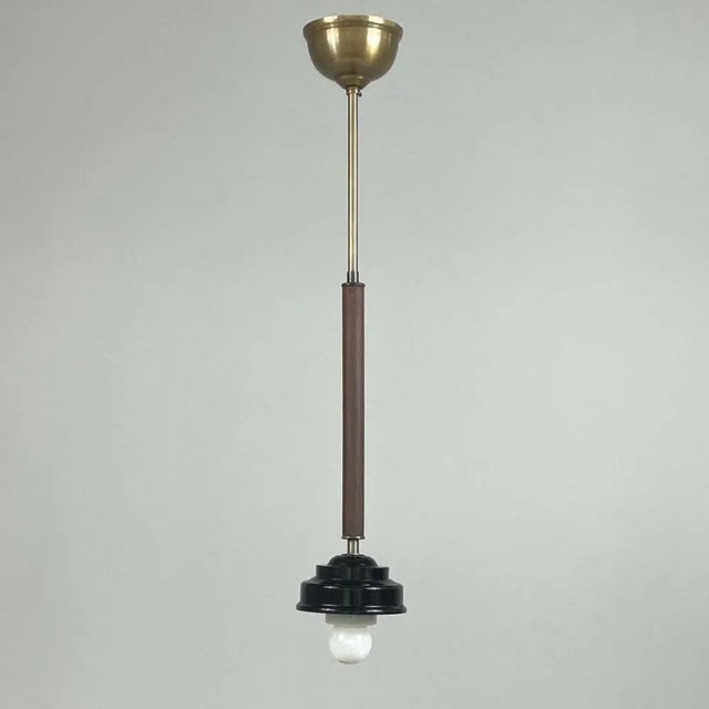 Opaline Glass, Bakelite and Wood Pendant from Sieverts Kabelverk, Sweden, 1940s For Sale - Image 10 of 15