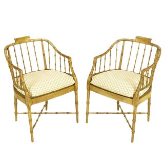 Baker Glazed Lacquer Bamboo-Form Armchairs - a Pair For Sale