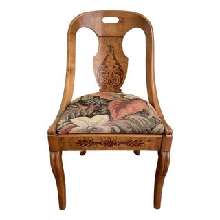 Biedermeier Revival Burl Veneer Inlay Side Chair With Floral Tapestry Seat, Circa 1930s For Sale
