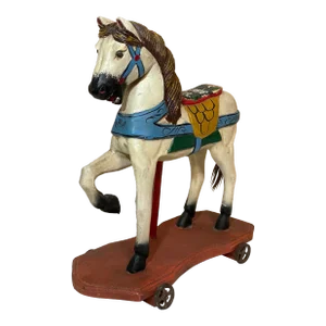 Antique Wooden Horse Pull Toy Figurine Hand Carved & Painted