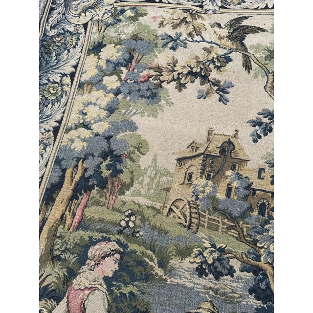 Vintage French Jacquard Tapestry Aubusson Ferryman, 1970s For Sale - Image 9 of 18