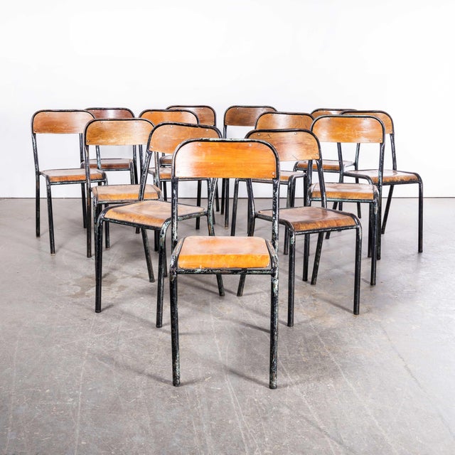 French Stacking D Back Dining Chairs in Blue from Mullca, 1950s, Set of 4 For Sale - Image 16 of 18