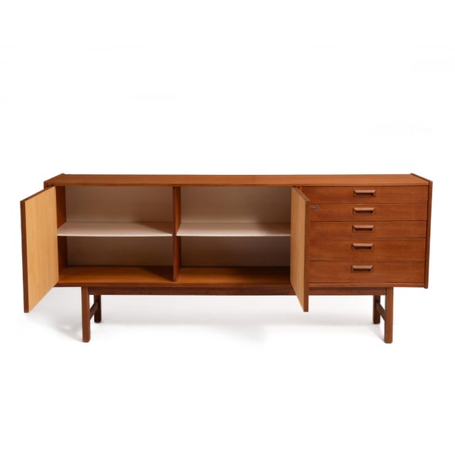 Mid-Century Modern Ulferts Sweden Scandinavian Danish Teak Credenza Two Hinged Doors Dowel Legs Mid Century Key Unmarked For Sale - Image 3 of 15