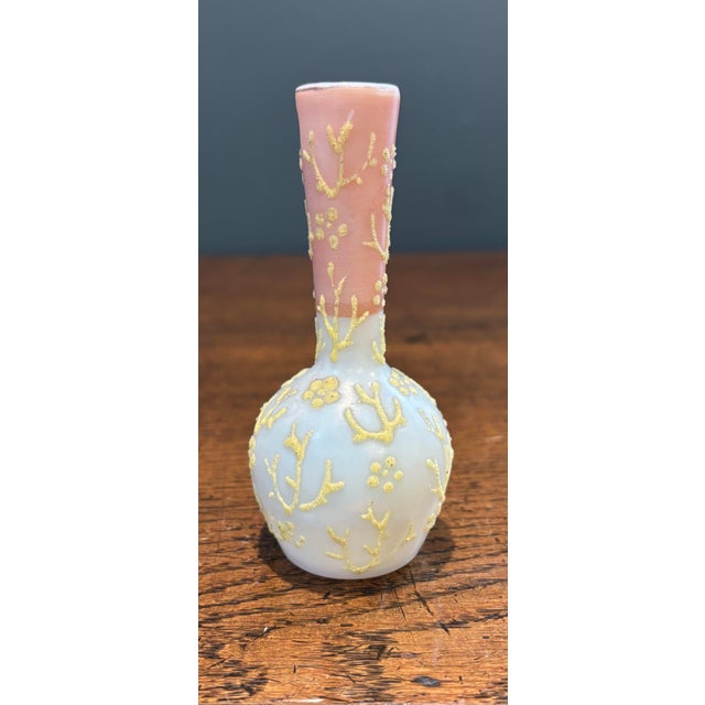 Beautiful antique Victorian art glass bud vase, likely made by Mount Washington or a contemporary late 19th-century...